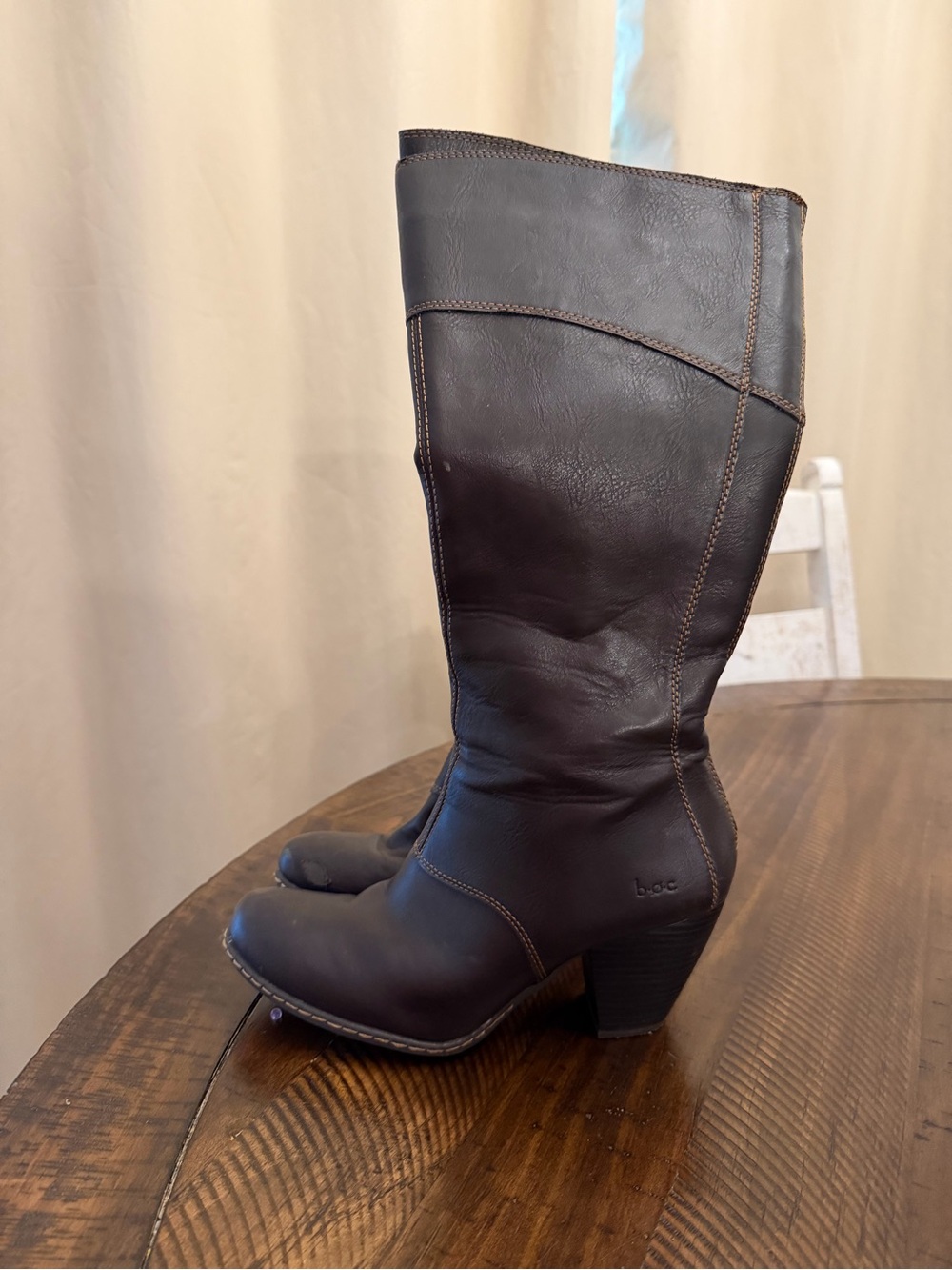 b.o.c. Women's Riding Boot Mid-Calf Pull On Brown Round Toe M US 7